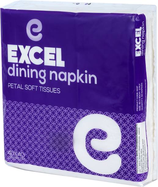 Excel Dining Napkin Tissue 40*40Cm 50 Pulls-2ply(Pack Of 24) White Paper Napkins