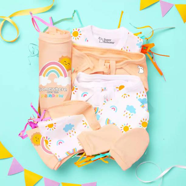 सुपरबॉटम Newborn Gift Set - 11 Pcs (Peach) Clothing Hamper Baby Gift Set for 0-3 Months
