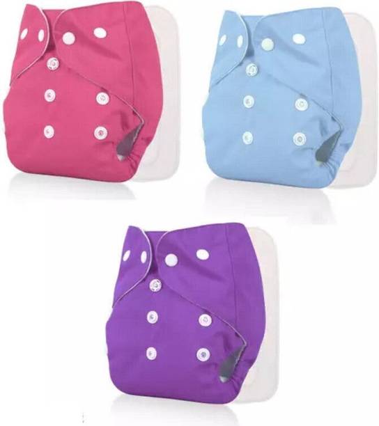 DECRONICS Newborn Nappy for Baby| Reusable Adjustable Pack of 3 Cloth Diaper+3 Insert Pads