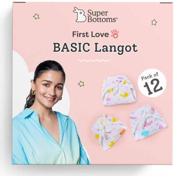 Superbottoms BASIC Langot Pack of 12 100% Pure Cotton Double Layered Extra Soft & Breathable