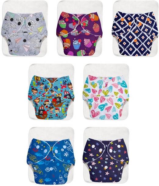 Superbottoms BASIC Pack of 7 BASIC Reusable Cloth Diapers for Babies | Adjustable & Washable |3M-3Y