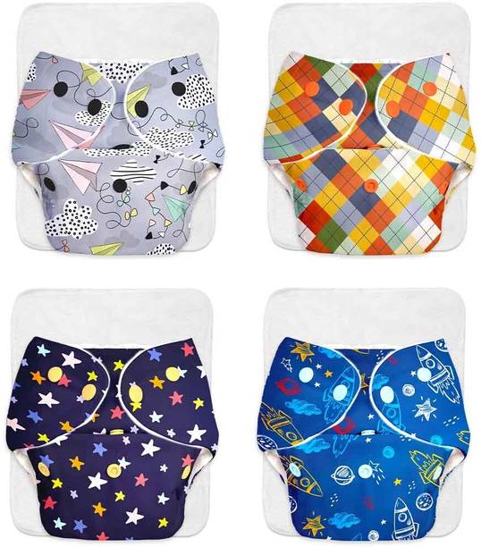 Superbottoms Pack of 4 BASIC Reusable Cloth Diapers | Adjustable, Washable |3M-3Y