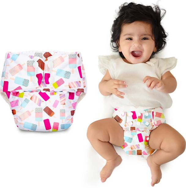 Superbottoms Basic Certified Soft Fleece Lined Pocket Cloth Diaper with 1 Wet-Free Insert (FreeSize Reusable & Adjustable Cloth Diaper,Fits from 5-17 kg, Icecream)