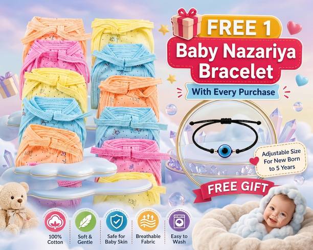 Babydoll 12 Infant Cotton Langots, Soft Comfort + Free Baby Nazariya Bracelet (0–6M)