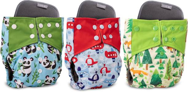 LuvLap Baby cloth reusable diaper Green printed