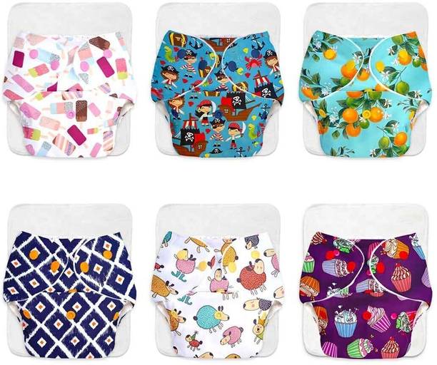 Superbottoms Pack of 6 BASIC Reusable Cloth Diapers for Babies | Adjustable & Washable |3M-3Y
