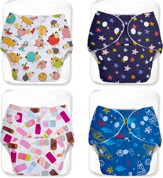 Superbottoms Pack of 4 BASIC Reusable Cloth Diapers | Adjustable, Washable |3M-3Y