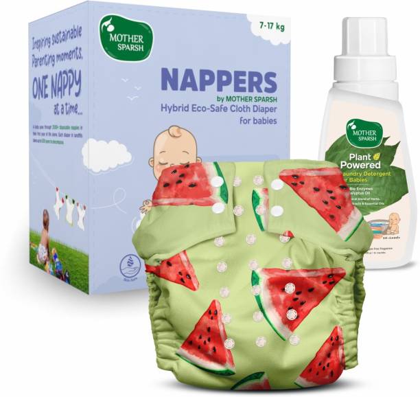 Mother Sparsh Nappers Reusable Cloth Diaper+1 Soaker Pad With Baby Detergent 200ml-Mast Melon