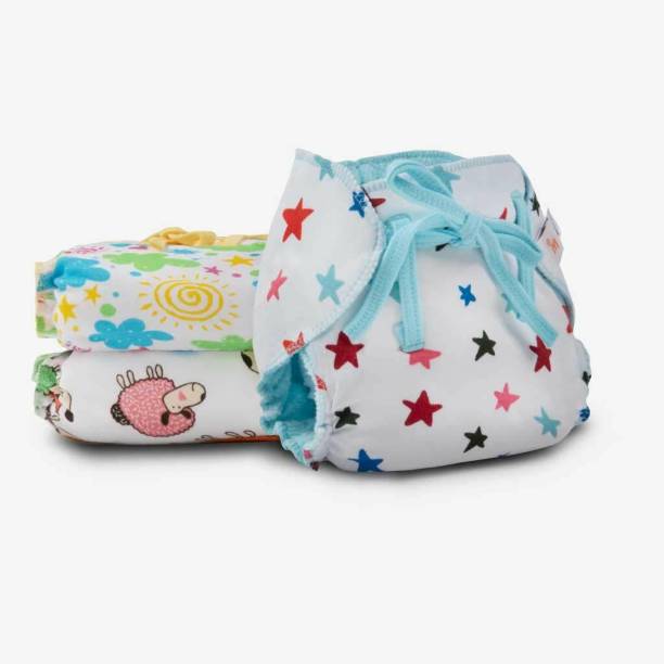 Superbottoms Dry Feel Langot - Pack of 3-Organic Cotton Padded langot/Nappy with Gentle Elastics & a SuperDryFeel Layer on top (Printed, Size 2)