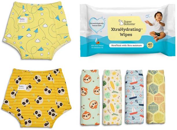 Superbottoms Pack of 6 Padded Underwear and 40 XtraHydrating Wipes
