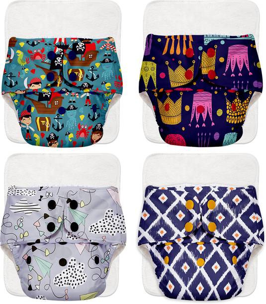 Superbottoms Pack of 4 BASIC Reusable Cloth Diapers | Adjustable, Washable |3M-3Y
