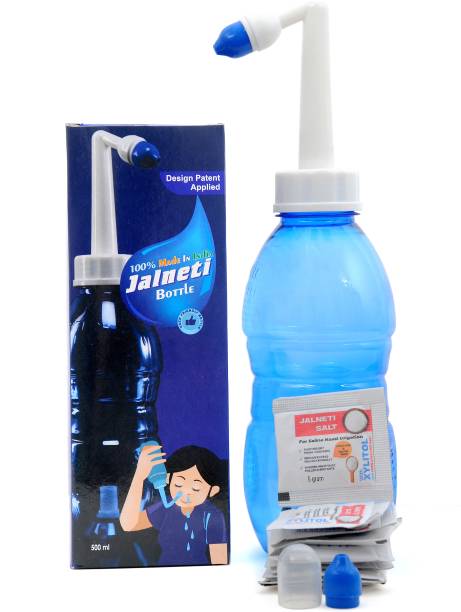 purvish Jalneti Pot 500 ml Sinus Rinse Bottle and Neti Salt 10pc of 3gm Nose Cleaner Manual Nasal Aspirator
