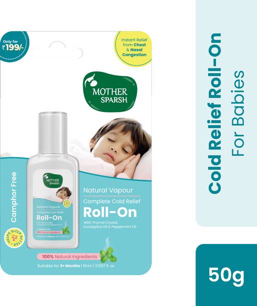 Mother Sparsh Natural Vapour Cold Relief Roll-On for Babies,Relieves Chest Congestion - 15ml Manual Nasal Aspirator