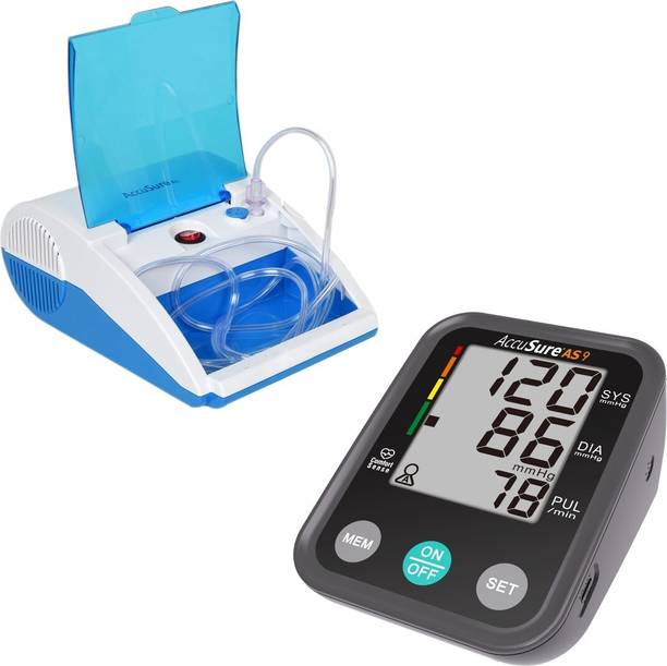 AccuSure Combo Pack of AS9 Automatic BP Monitor Machine Comes With Compressor XL Nebulizer