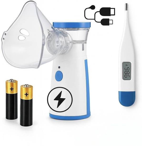 Aman Med Portable Mesh Nebulizer with Digital Thermometer for Adults & Kids Rechargeable Nebulizer