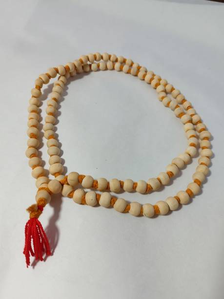TULSI MALA Original 108 White Beads Tulsi Jaap Mala For Mantra Japa Beads Wood Chain