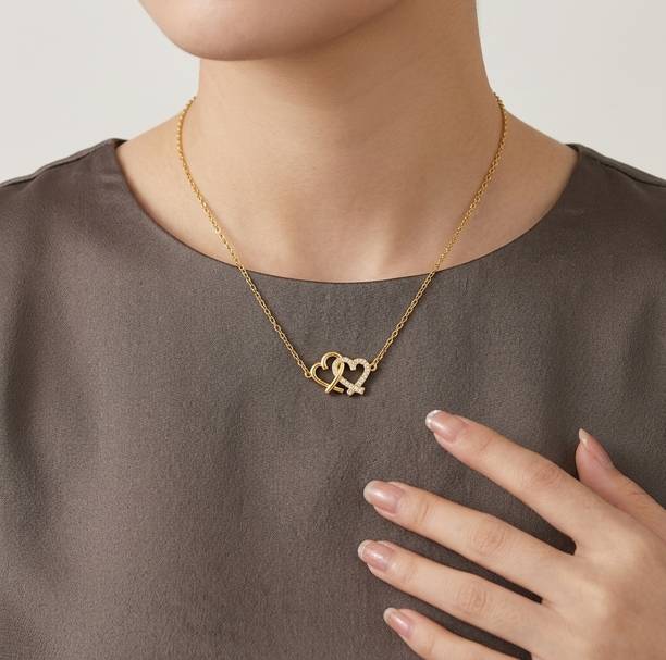 Linked Hearts Necklace Stylish Anti Tarnish Locket Chain for Women & Girls Stainless Steel Necklace