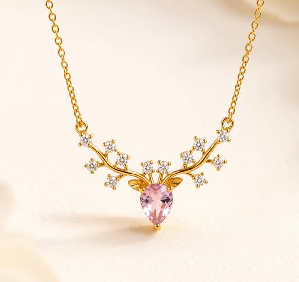 Deer Horn Necklace Cubic Zirconia Gold-plated Plated Crystal, Stainless Steel Necklace