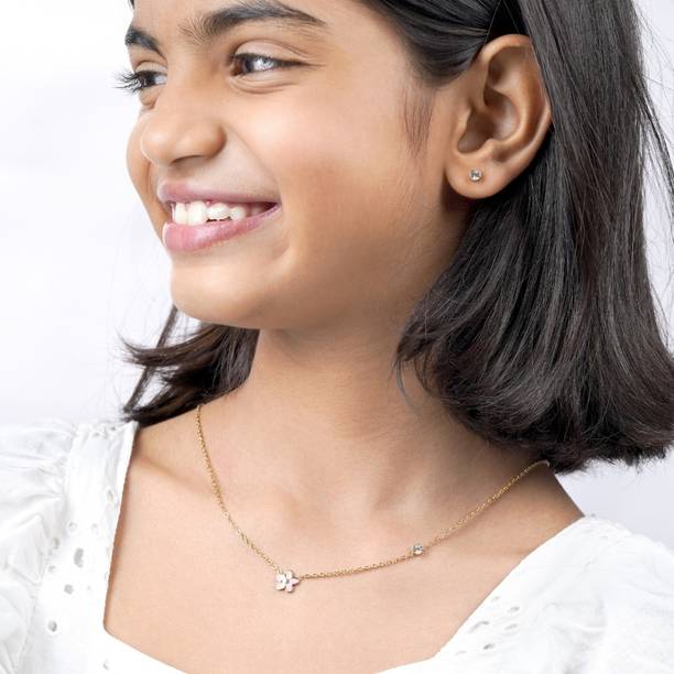 Pretty Pink Flower 18K Gold Plated Kid's Pendant Necklace Cubic Zirconia Gold-plated Plated Stainless Steel Necklace