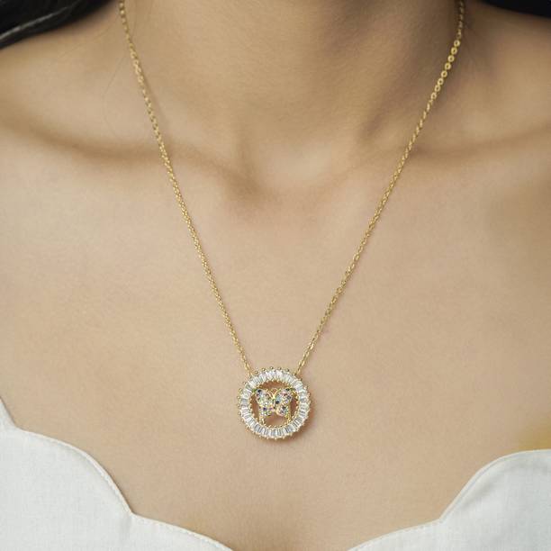 Marquise Butterfly 18K Gold Plated Necklace Cubic Zirconia Gold-plated Plated Stainless Steel Necklace