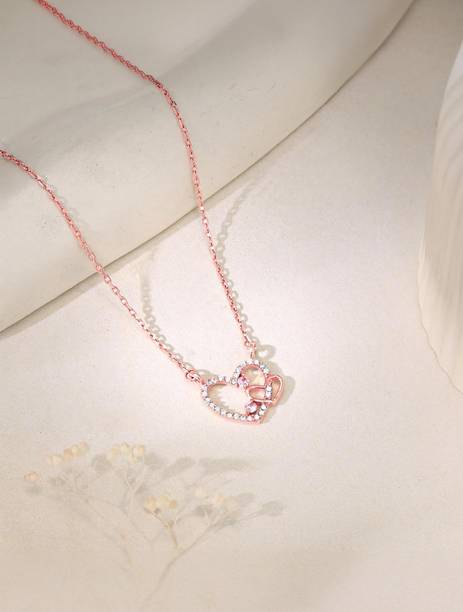 925 Silver Rose Gold Double the Love Necklace Zircon Rhodium Plated Sterling Silver Necklace