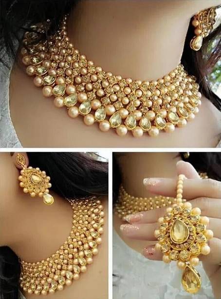 Alloy Jewelry set, jewellery set Diamond Gold-plated Plated Alloy Necklace Set