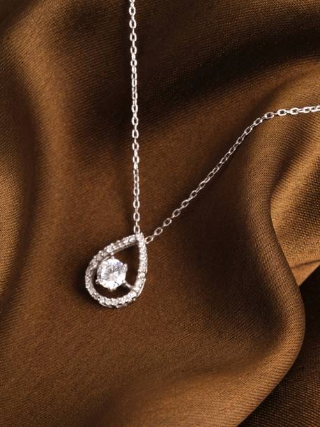 PALMONAS Diamond Dewdrop 925 Pendant Necklace for Women Cubic Zirconia Rhodium Plated Sterling Silver Necklace