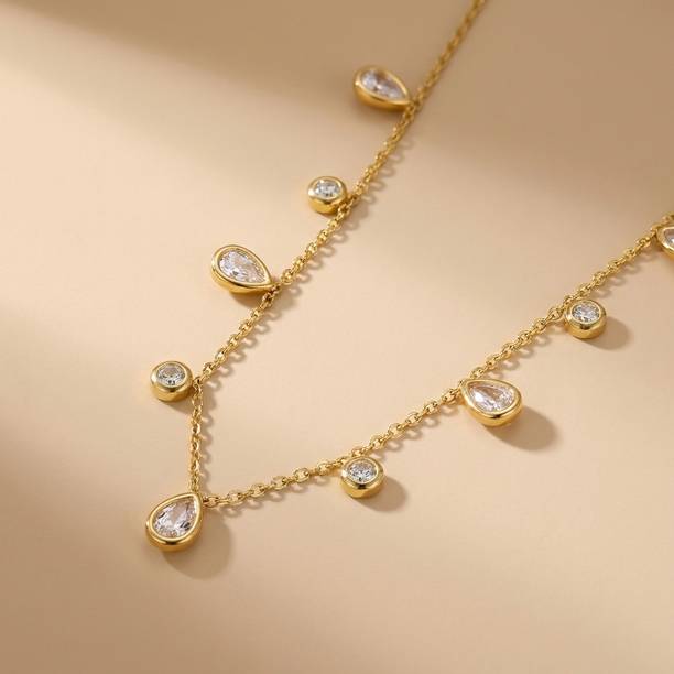 Stone Chain Necklace for Women |Lightweight Party & Daily Wear Jewelry Gold-plated Plated Stainless Steel Necklace