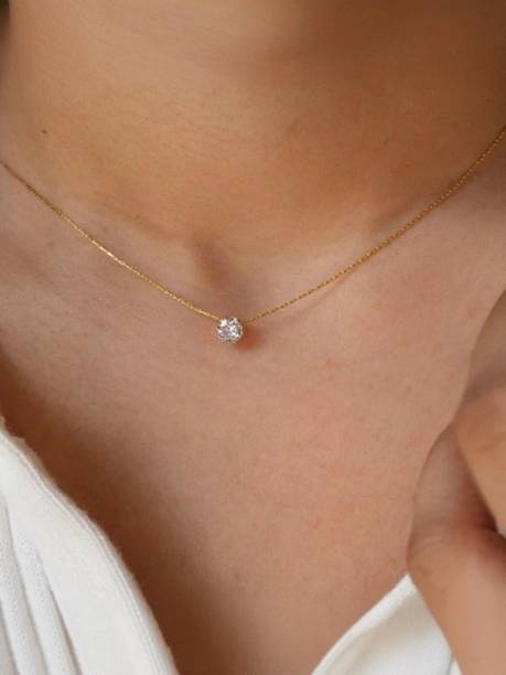 Anti Tarnish Stainless Steel Gold Single Diamond Necklace Crystal Gold-plated Plated Stainless Steel Necklace