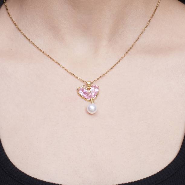 Heart Of Pearl Necklace-Pink Stylish Anti Tarnish Locket Chain for Women & Girls Stainless Steel Necklace
