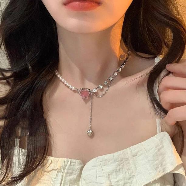 Pearl, Crystal Silver Plated Alloy Necklace