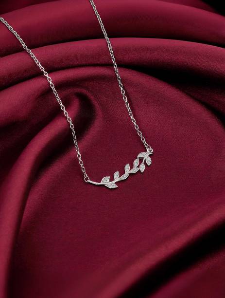 925 Silver Anushka Silver Leaf Necklace|Lifetime Plating|6 Month Warranty Cubic Zirconia Rhodium Plated Silver Necklace