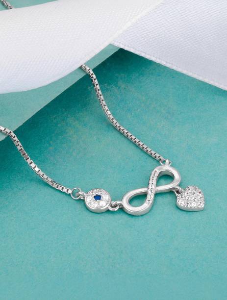 Sterling Silver Forever Love Necklace for Women and Girls Zircon Rhodium Plated Sterling Silver Necklace