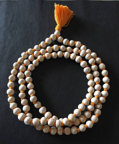 Vivity Original 108 White Beads Tulsi Jaap Mala For Mantra Japa Wood Chain