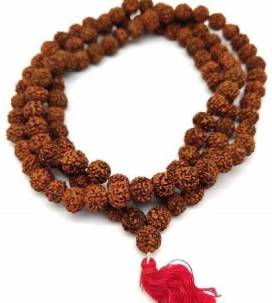 Dwarka Designs Original 5 Mukhi Rudraksha Certified Natural 8mm Japa Mala 108 Beads Wood Chain Beads Wood Chain