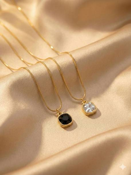 Gold Plated Black & White Stone Pendant Necklace Combo for Women Diamond Brass Necklace