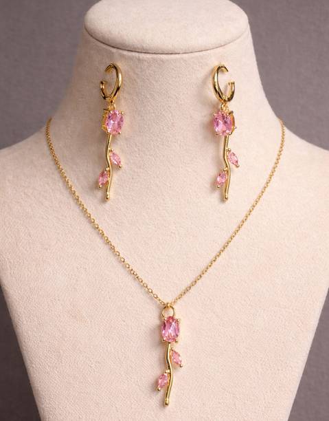 Tulip Necklace chain for women gold plated Cubic Zirconia Gold-plated Plated Brass Necklace Set