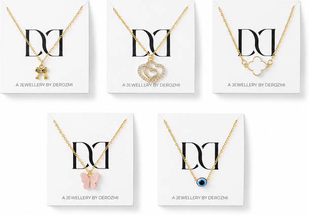 Derozmi Anti Tarnish Gold Necklace Combo of 5 for Women and Girls Mother of Pearl, Pearl, Cubic Zirconia, Swarovski Crystal Gold-plated Plated Crystal, Alloy Necklace