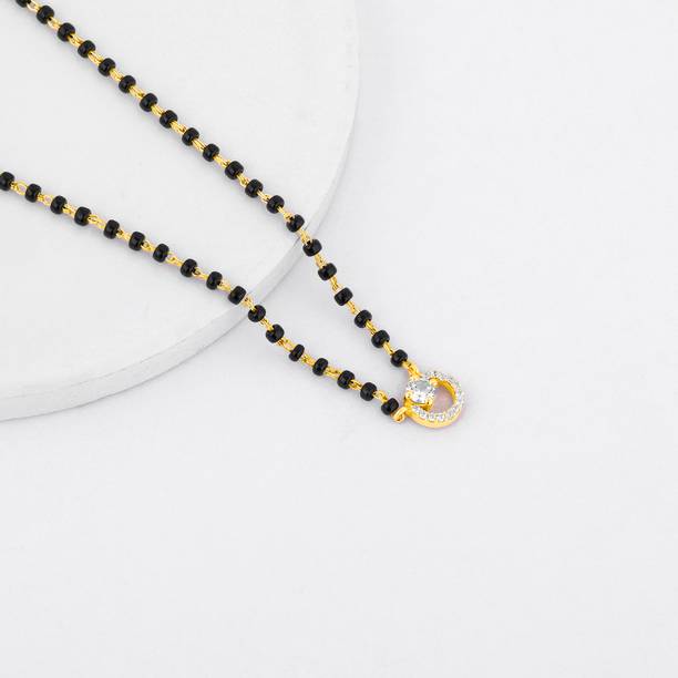 Sterling Silver Golden Eclipsed Mangalsutra for Womens Zircon Gold-plated Plated Sterling Silver Necklace