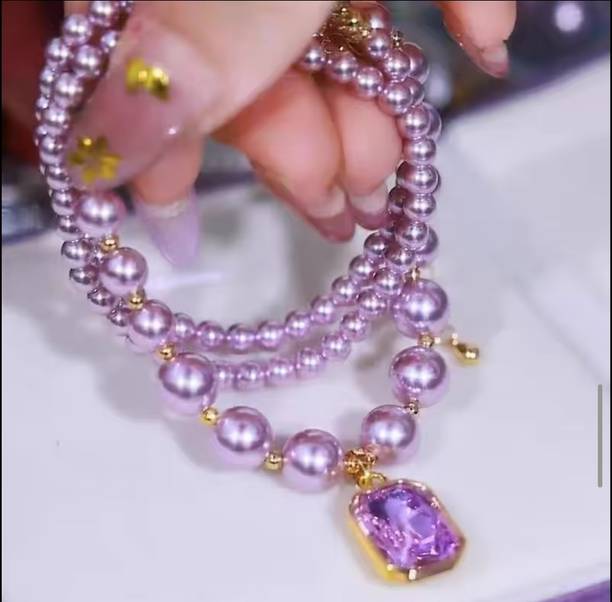Purple pearl Necklace Pearl, Crystal Crystal Necklace