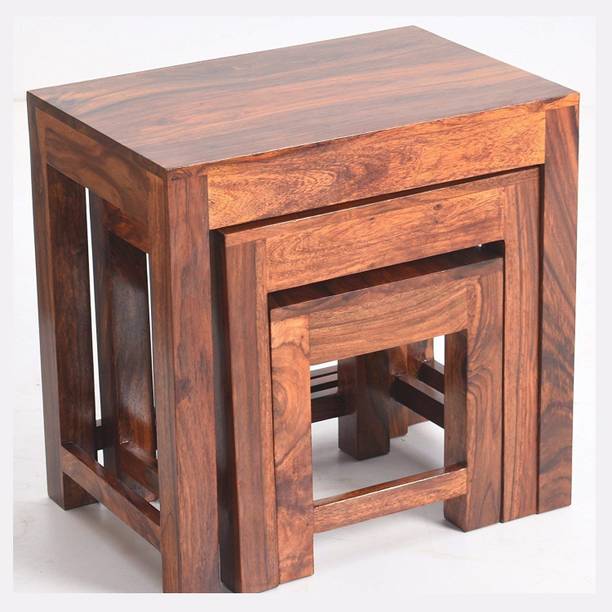 Ritika Woodcraft Wood Table Set of 3 Stools | Bedside Table | Sofa Side Table Living Room Solid Wood Nesting Table