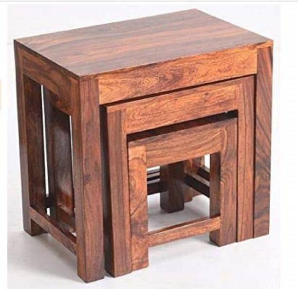 JeenWood Solid Sheesham Wood Nesting Table Stool Set of 4 Coffee End/Side/Conner Tables Solid Wood Nesting Table