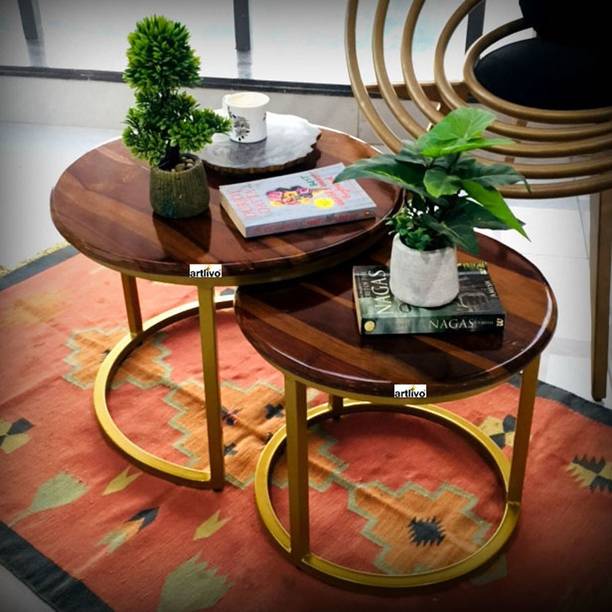 Artlivo Solid Wood Circular Nested Table - Set of 2 Folding Solid Wood Nesting Table