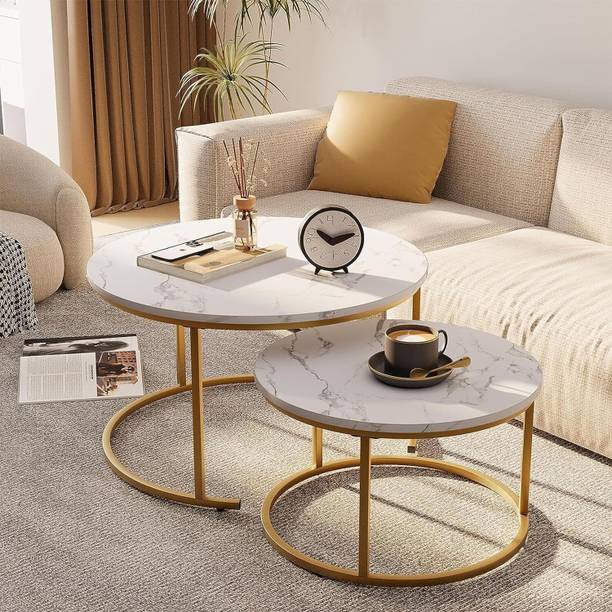 TRENDORA Modern Nesting Coffee Table Set of 2 – Space Saving Round Center Table Engineered Wood Nesting Table