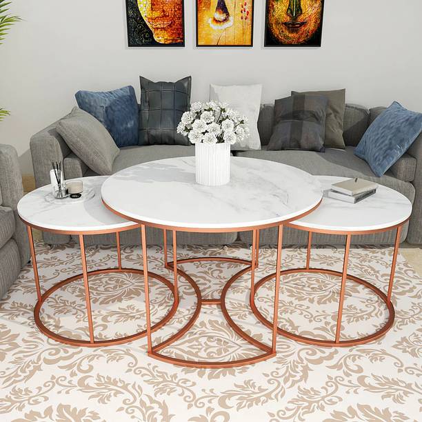 Giftoshopee Nesting Coffee Table with marble finishing top of wood Metal Nesting Table