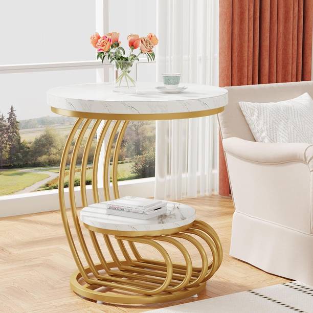 BlooArt BlooArt Metal End Table Round Side Table with 2 Tiers Storage Shelves Metal Nesting Table