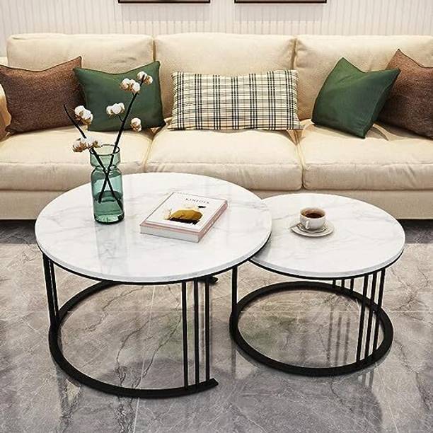 India wood mart Coffee Table Round with Storage Table Top in Wood Metal Nesting Table