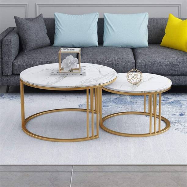 TRENDORA Modern Nesting Coffee Table Set of 2 – Space Saving Round Center Table Engineered Wood Nesting Table