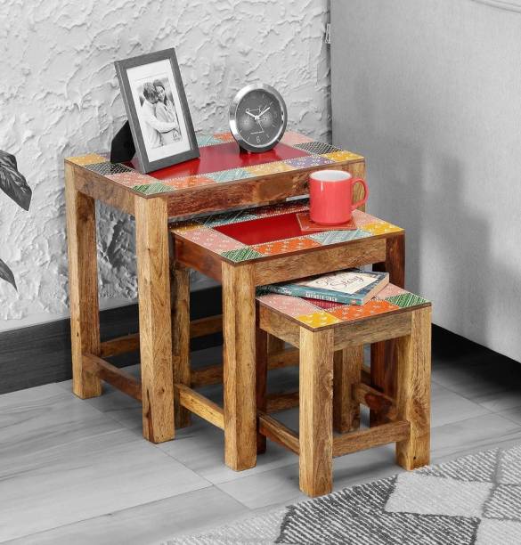 Marusthalee Wooden Handpainted Nesting Tables Solid Wood Nesting Table