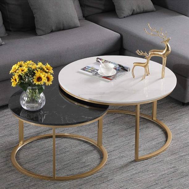 TRENDORA Modern Nesting Coffee Table Set of 2 – Space Saving Round Center Table Engineered Wood Nesting Table